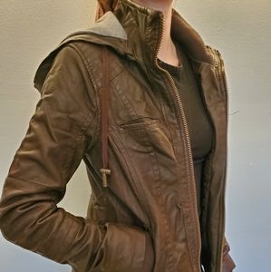 GARAGE Bomber Leather Jacket with Hood